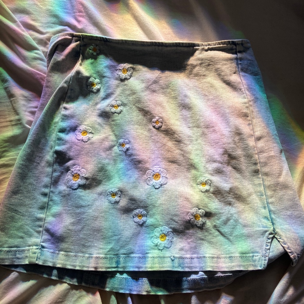 Embroidered mini jean skirt